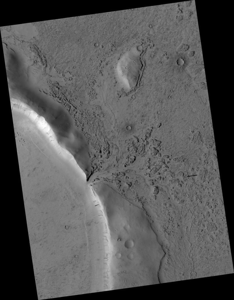 Un'altra visione del cratere e della breccia lavica. Image Credit: NASA/JPL/UofA