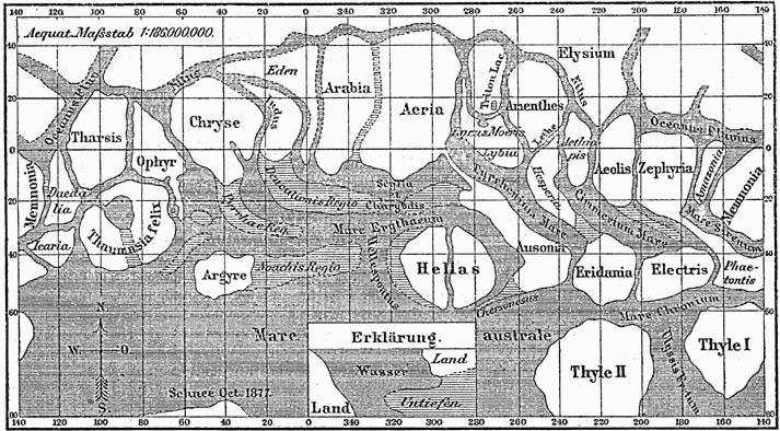La mappa originale di Marte di Giovanni Schiaparelli.
