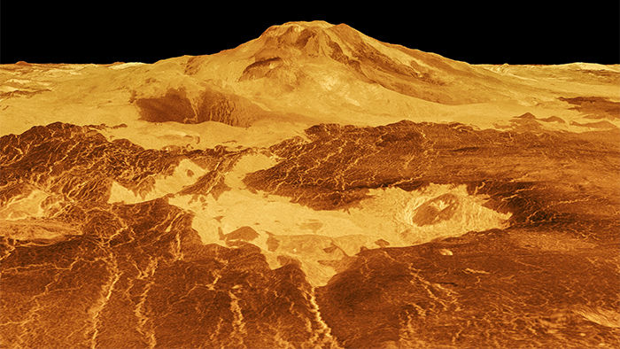 Immagine generata al computer di Maat Mons dai compositi presi da Magellan.